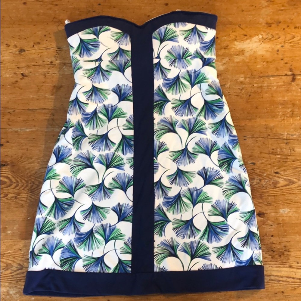 Navy, green, white Lilly Pulitzer strapless dress
